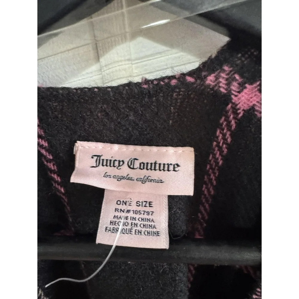 Juicy Couture Shawl Womens One Size Pink Plaid Fringe Wrap Scarf Fall Winter